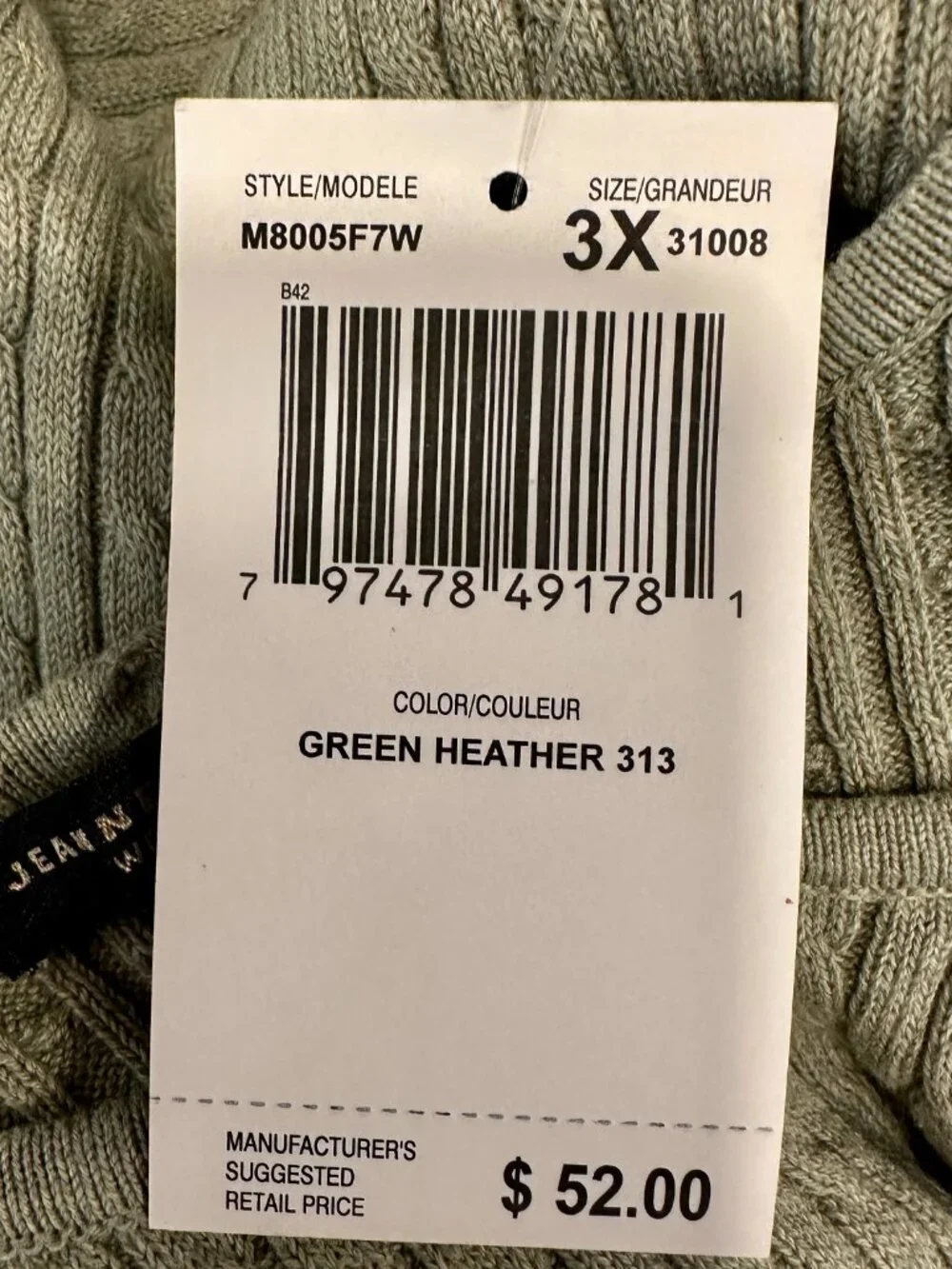 NWT Jeanne Pierre Sleeveless Sweater Vest Green Heather Cable Knit Women Size 3X